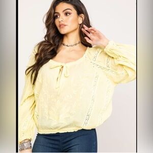 Free People Yellow Maria Maria Lace Blouse